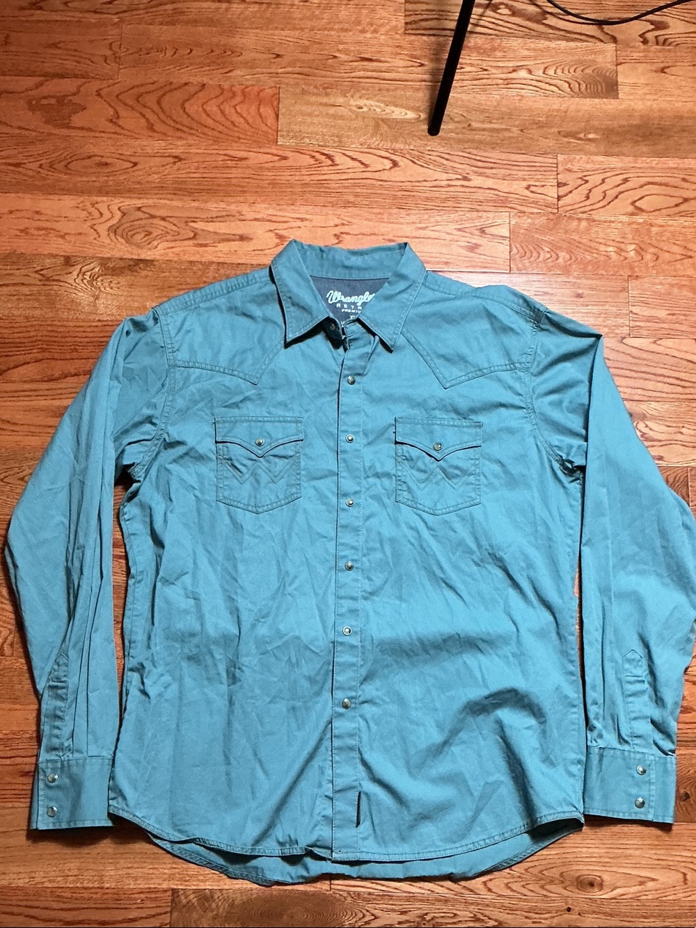 Wrangler Retro Premium Men’s Teal Button-Down Western Shirt